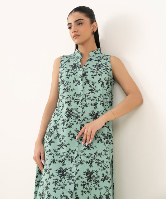 Women's Unstitched Lawn Printed Green Two Piece Suit