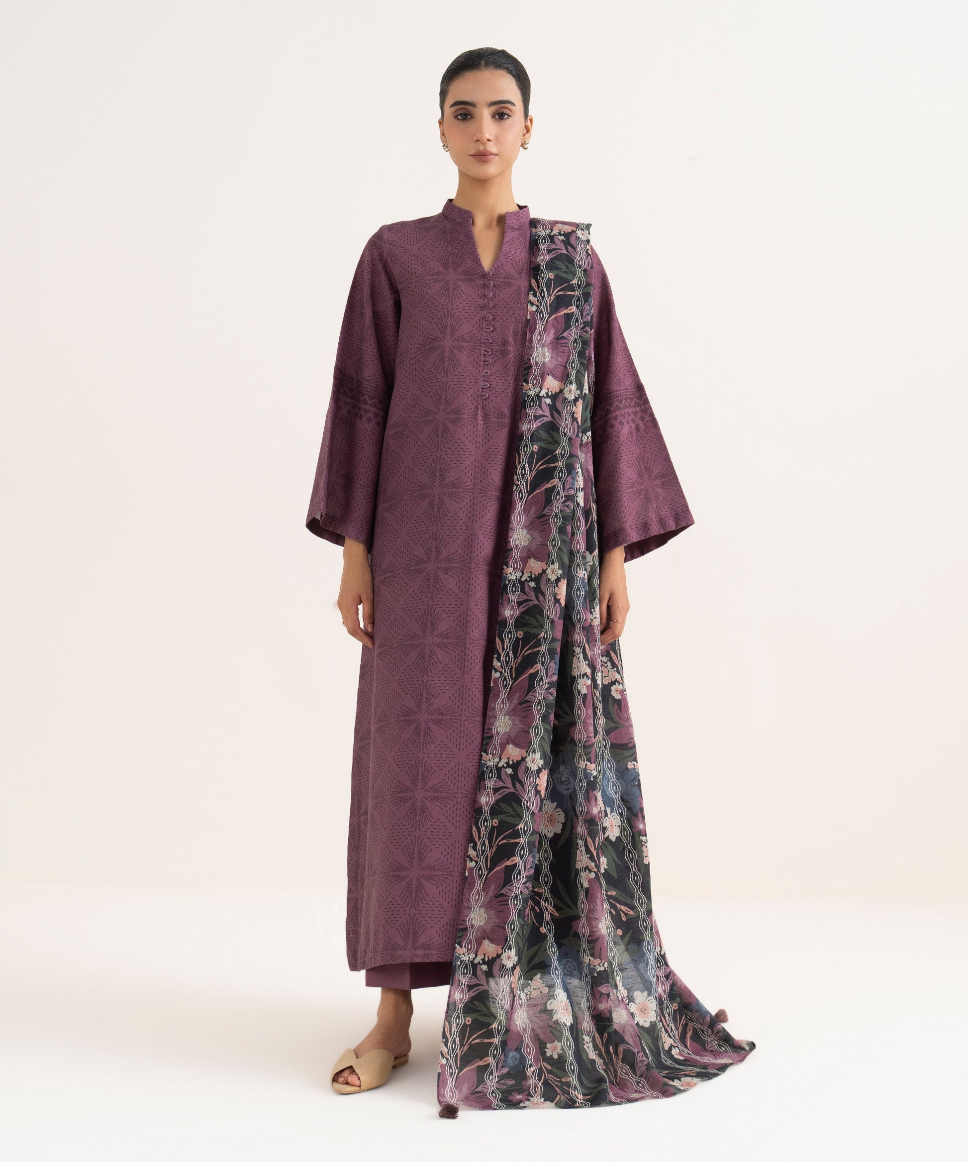 3 Piece - Printed Lawn Suit Dark Plum | Core Stitch