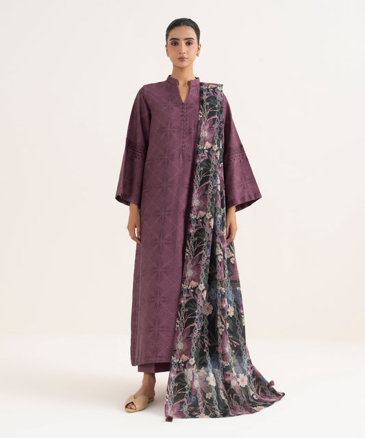 3 Piece - Printed Lawn Suit Dark Plum | Core Stitch