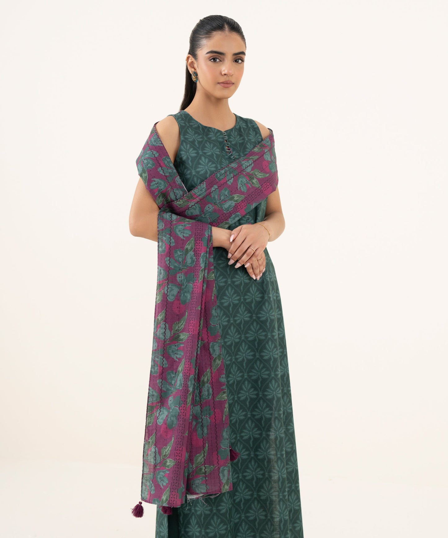 Women's Unstitched Lawn Printed Green Three Piece Suit