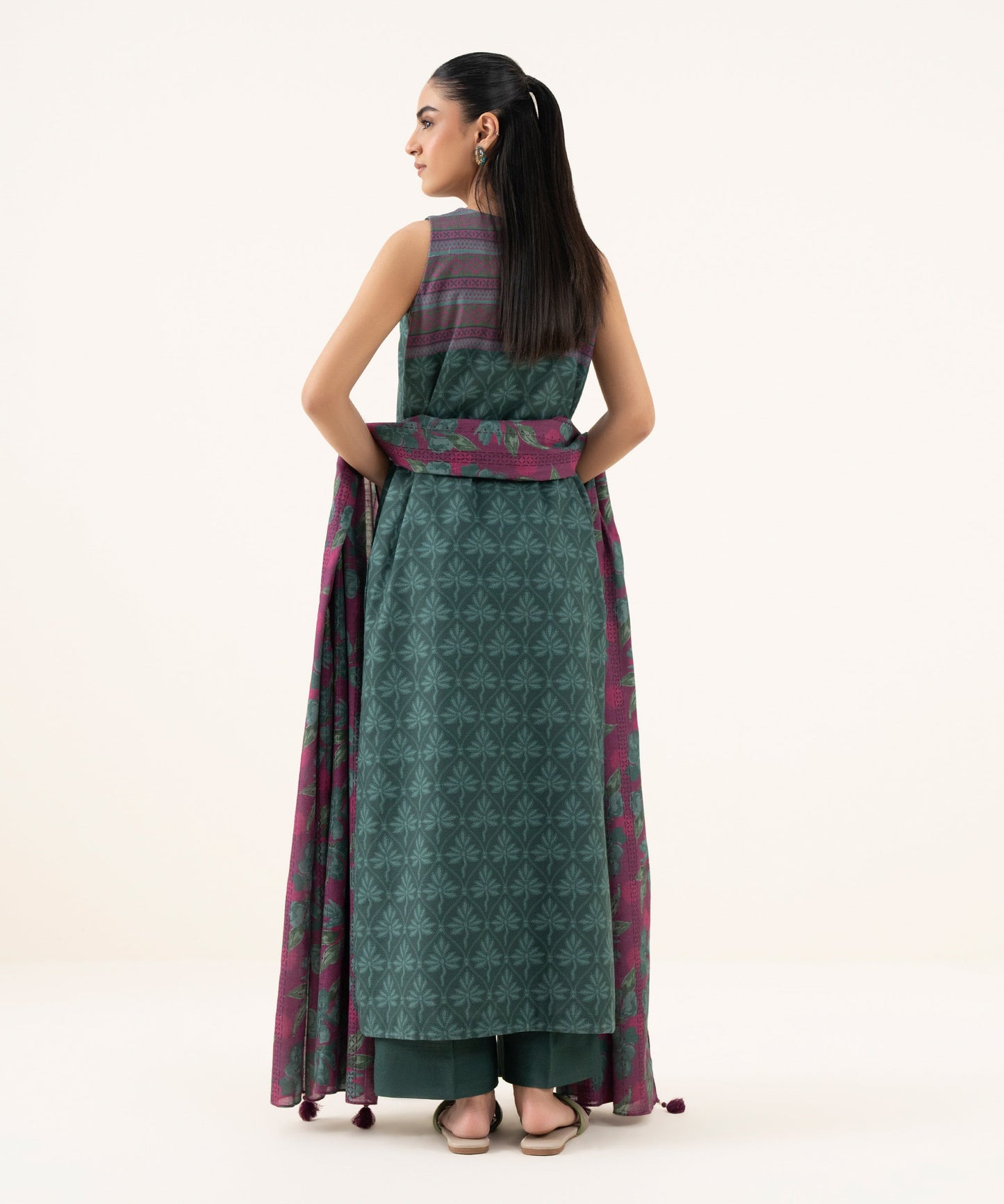 Women's Unstitched Lawn Printed Green Three Piece Suit