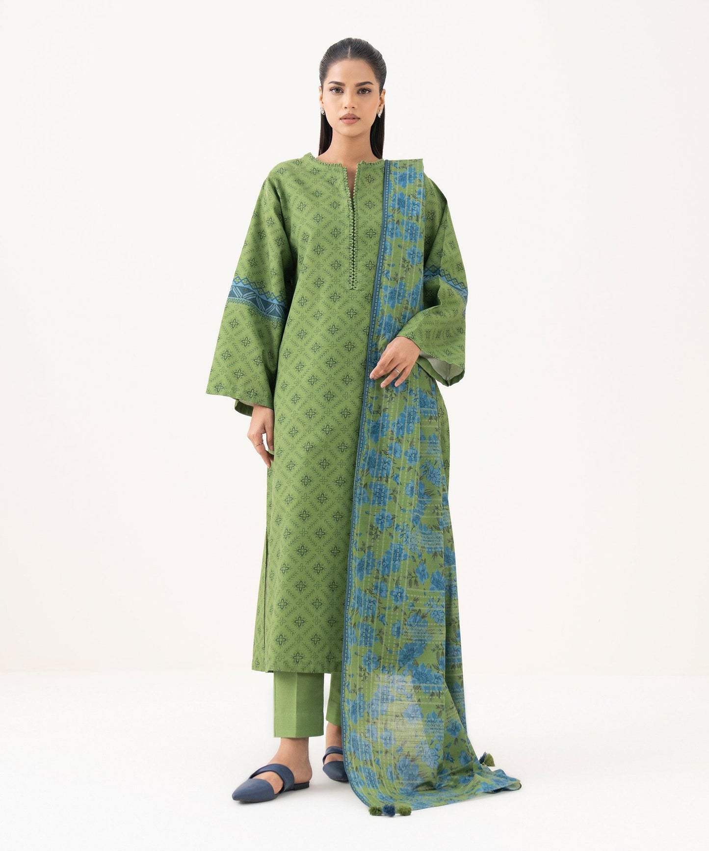 Women's Unstitched Light Khaddar Printed Multi Three Piece Suit