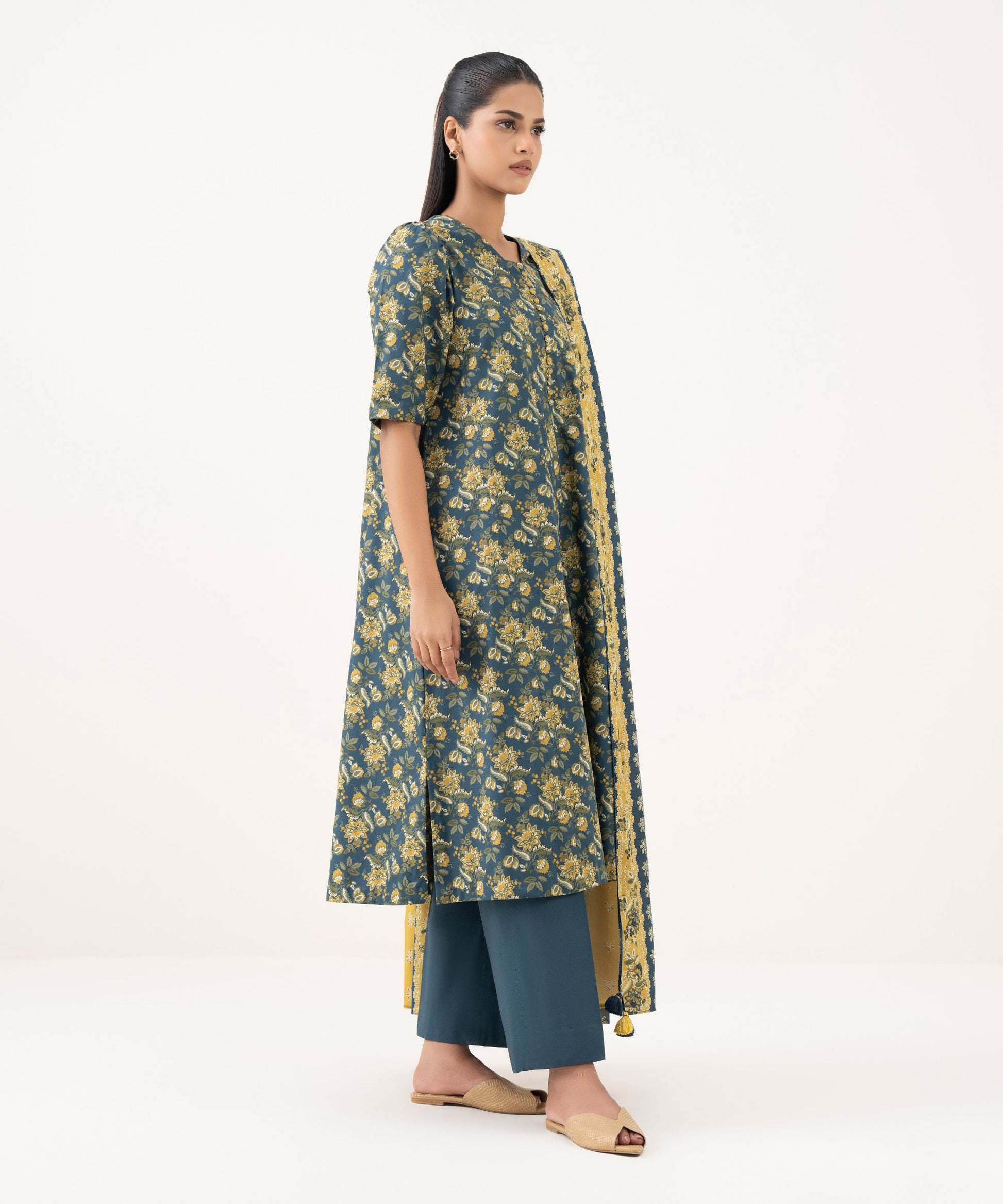 Women's Unstitched Cotton Printed Multi Three Piece Suit