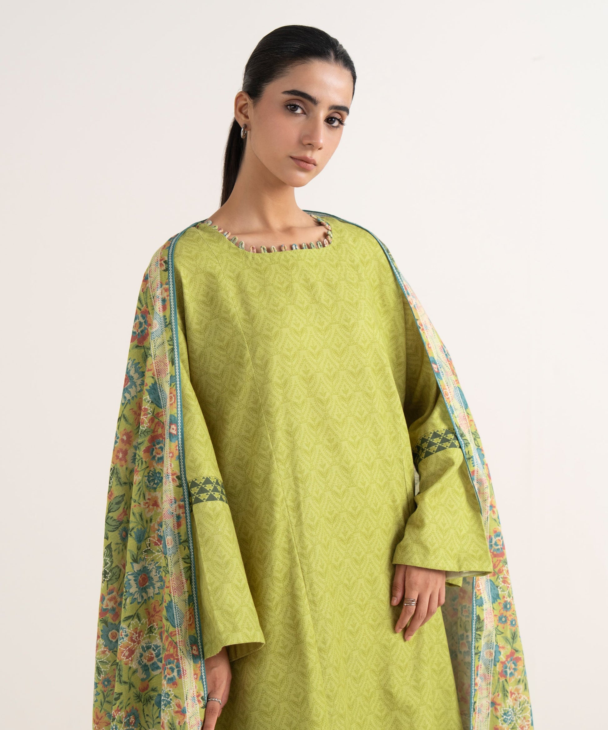 Women's Unstitched Light Khaddar Printed Green Three Piece Suit