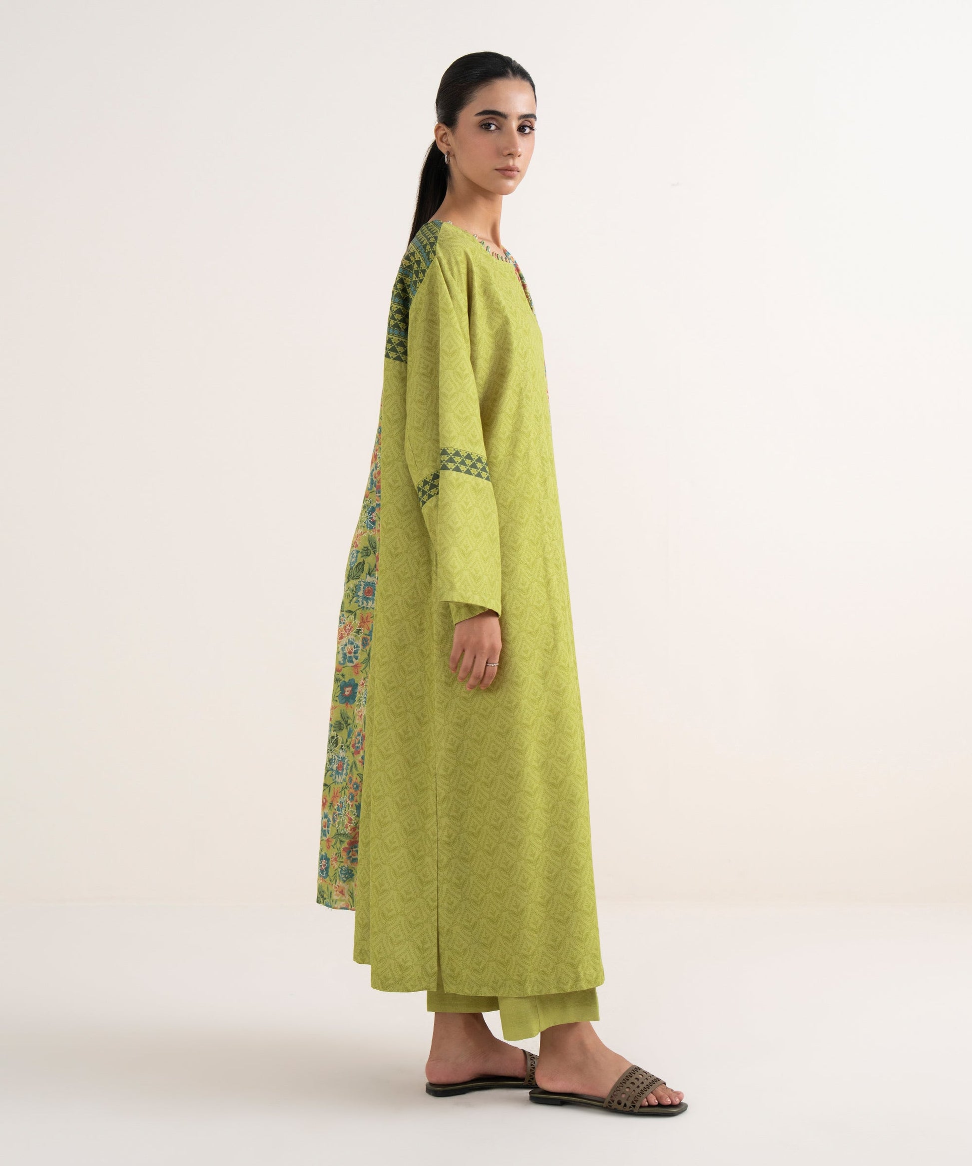 Women's Unstitched Light Khaddar Printed Green Three Piece Suit