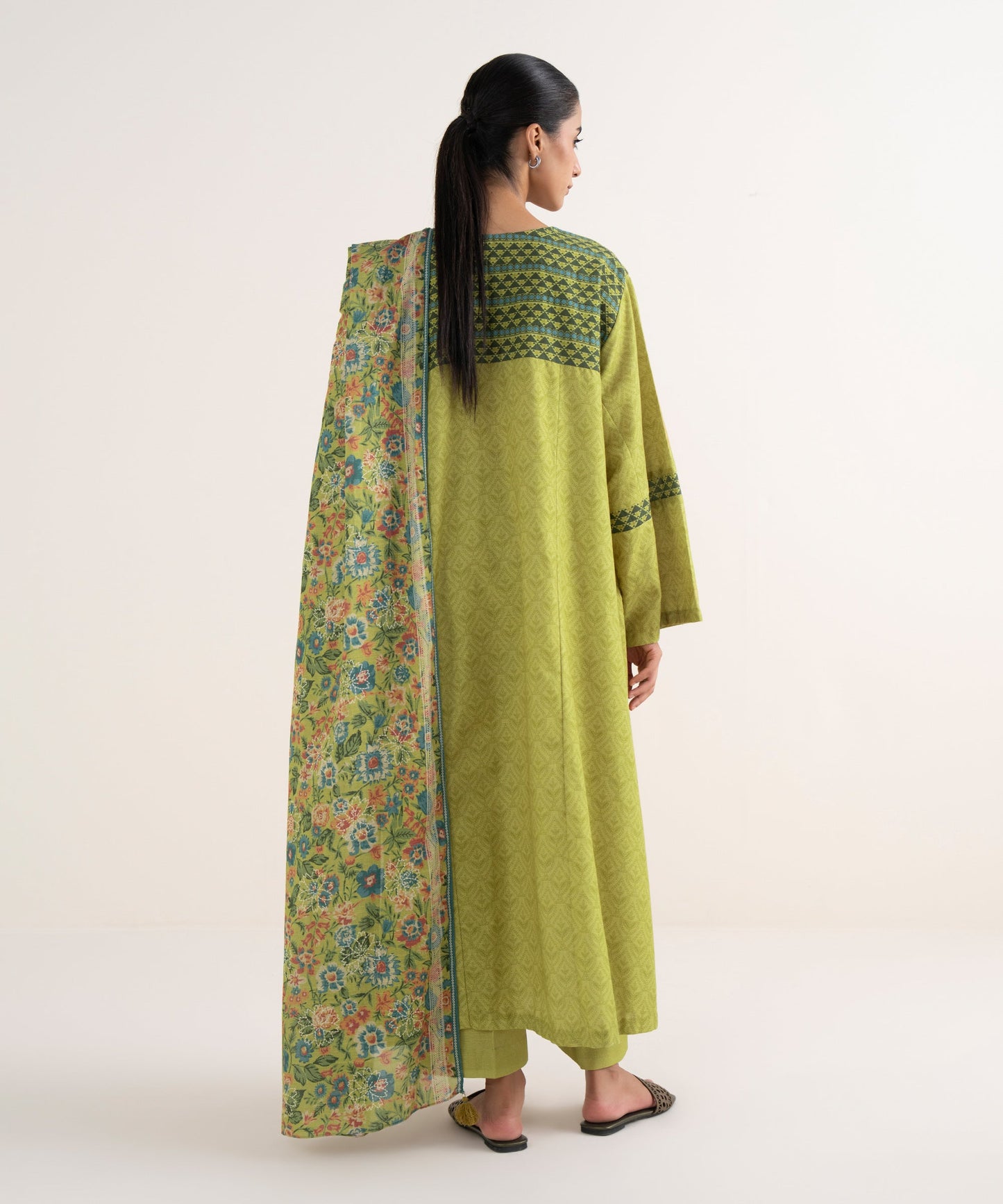 Women's Unstitched Light Khaddar Printed Green Three Piece Suit