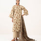 Women's Unstitched Cotton Printed Beige  Three Piece Suit