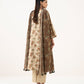 Women's Unstitched Cotton Printed Beige  Three Piece Suit