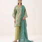 Women's Unstitched Cotton Printed Green Three Piece Suit