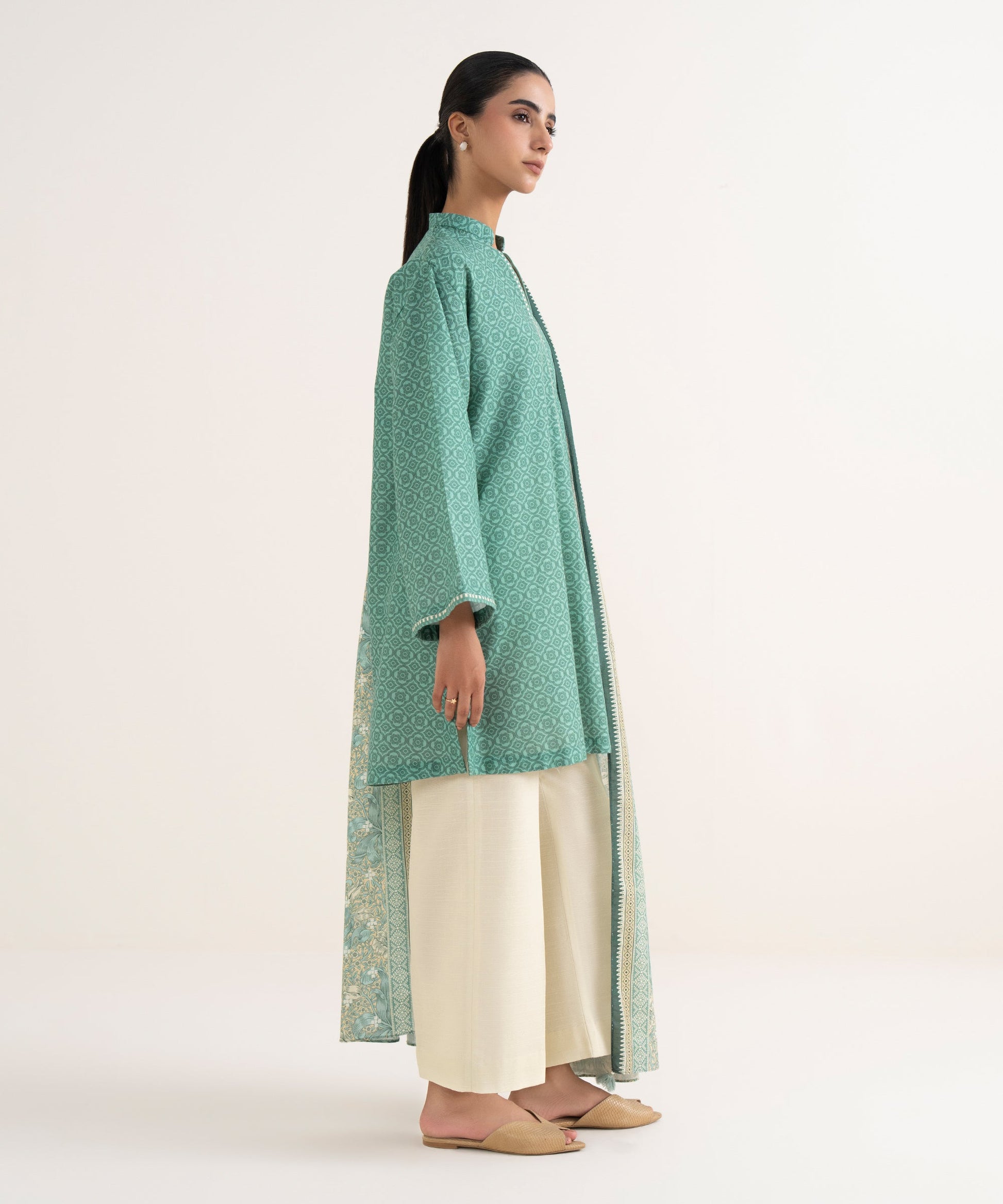 Women's Unstitched Lawn Printed Green Two Piece Suit