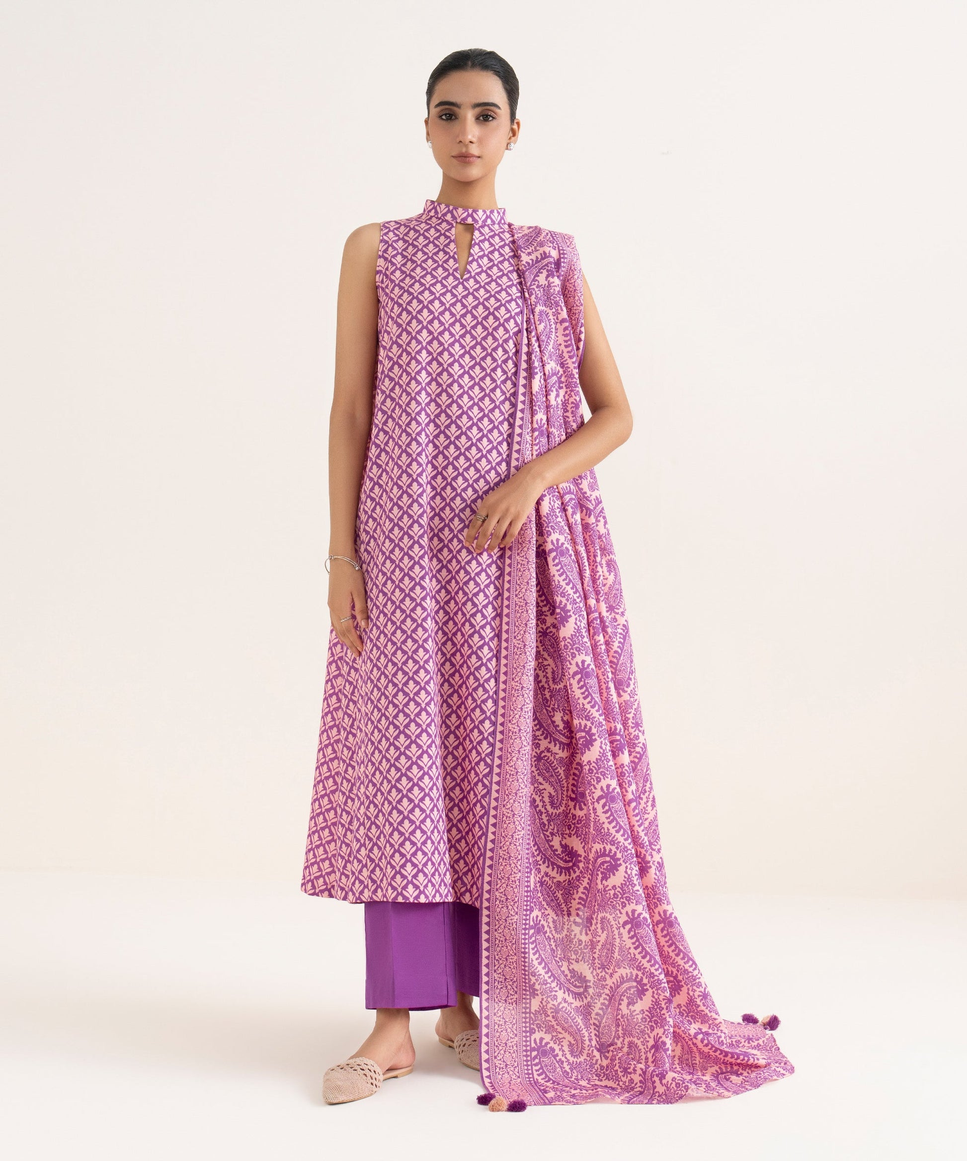Women's Unstitched Lawn Printed Magenta Three Piece Suit