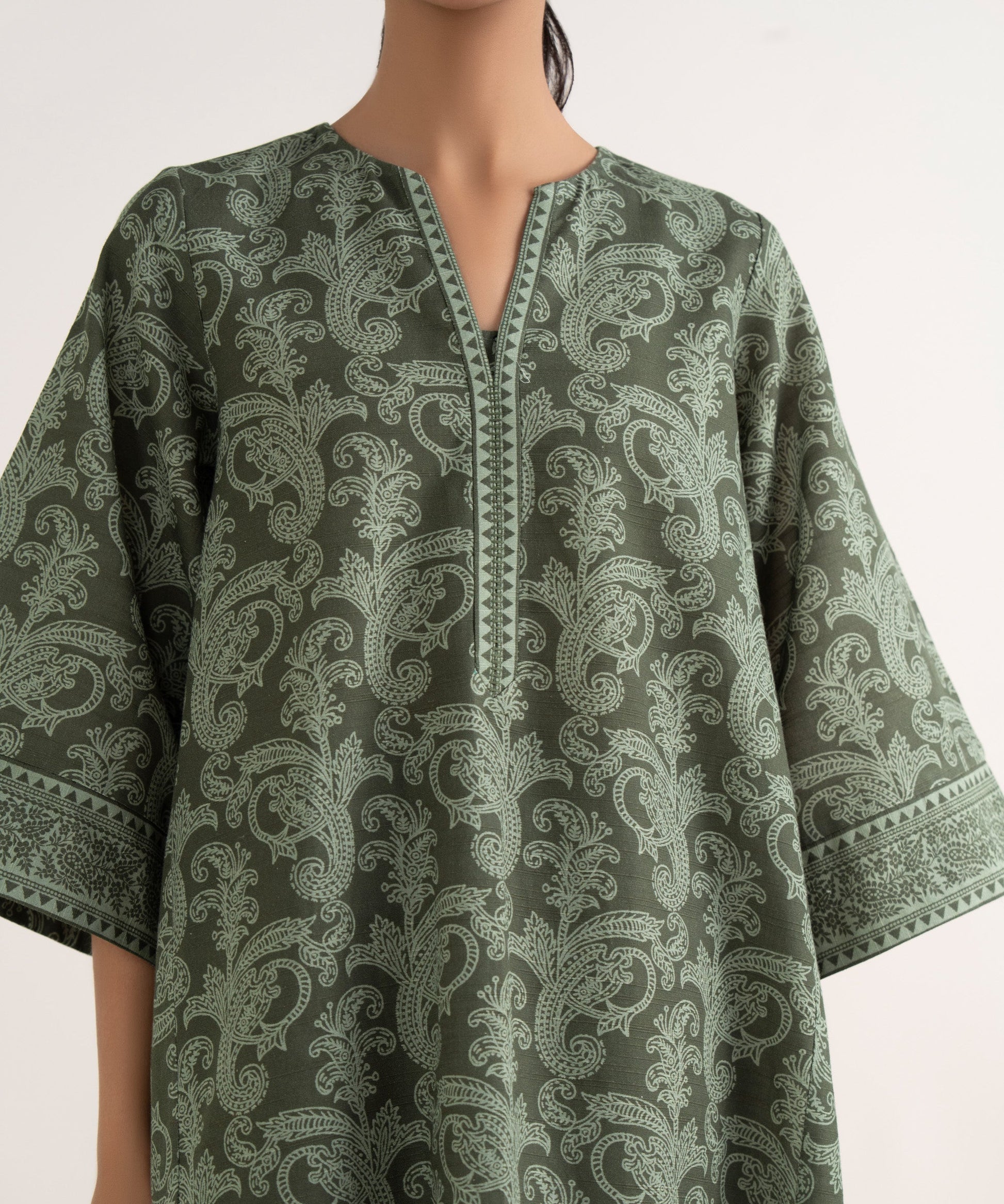 Women's Unstitched Lawn Printed Green Three Piece Suit