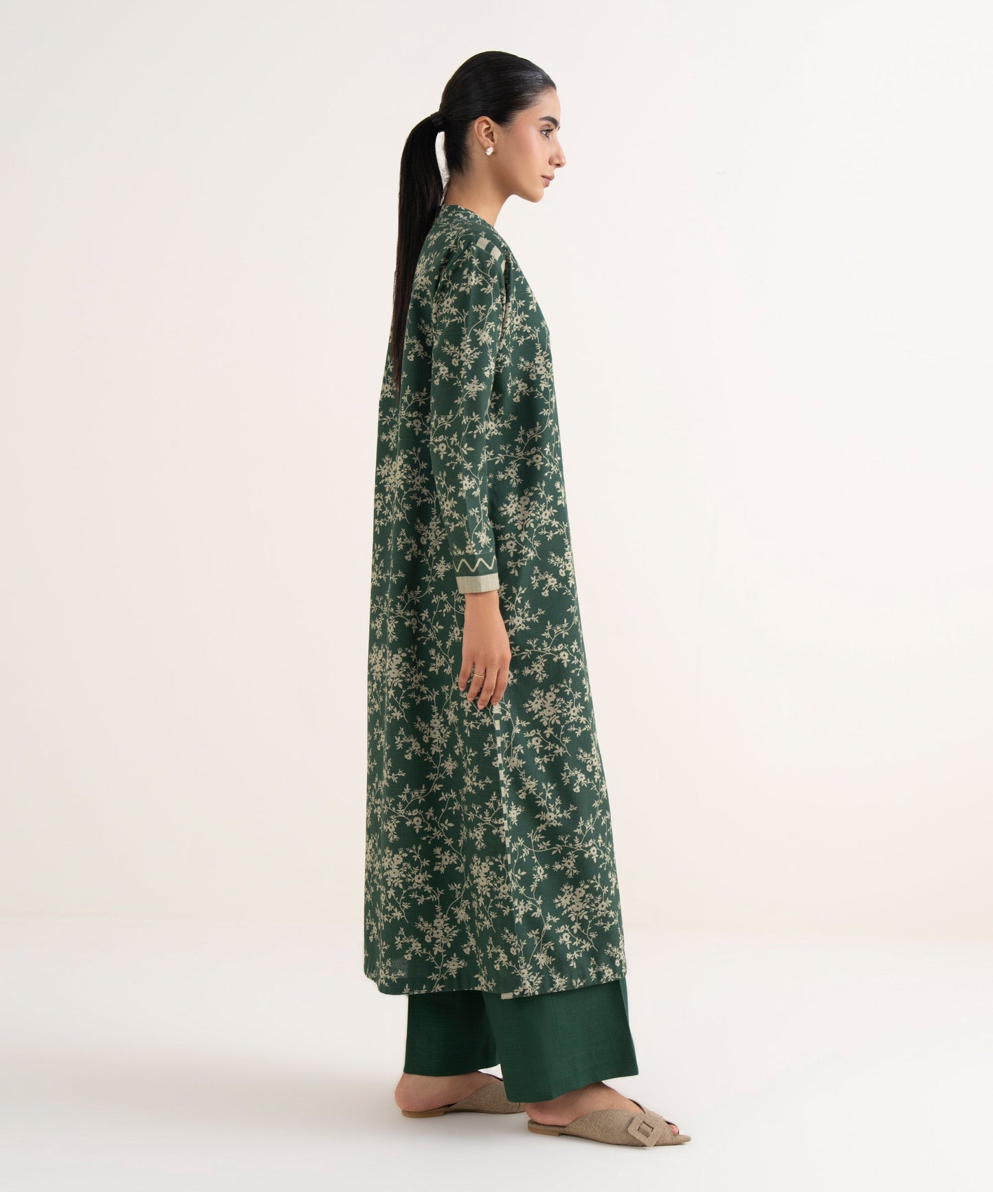 Women's Unstitched Lawn Printed Green Two Piece Suit